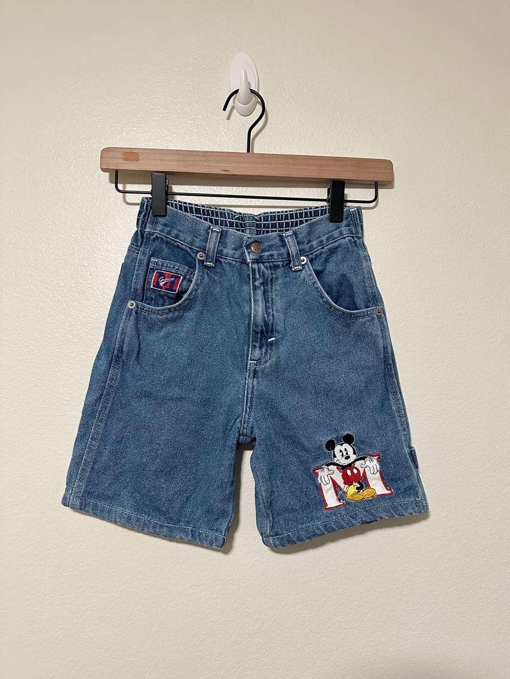 Vintage Disney Mickey Mouse Embroidered Denim Shorts - Blue